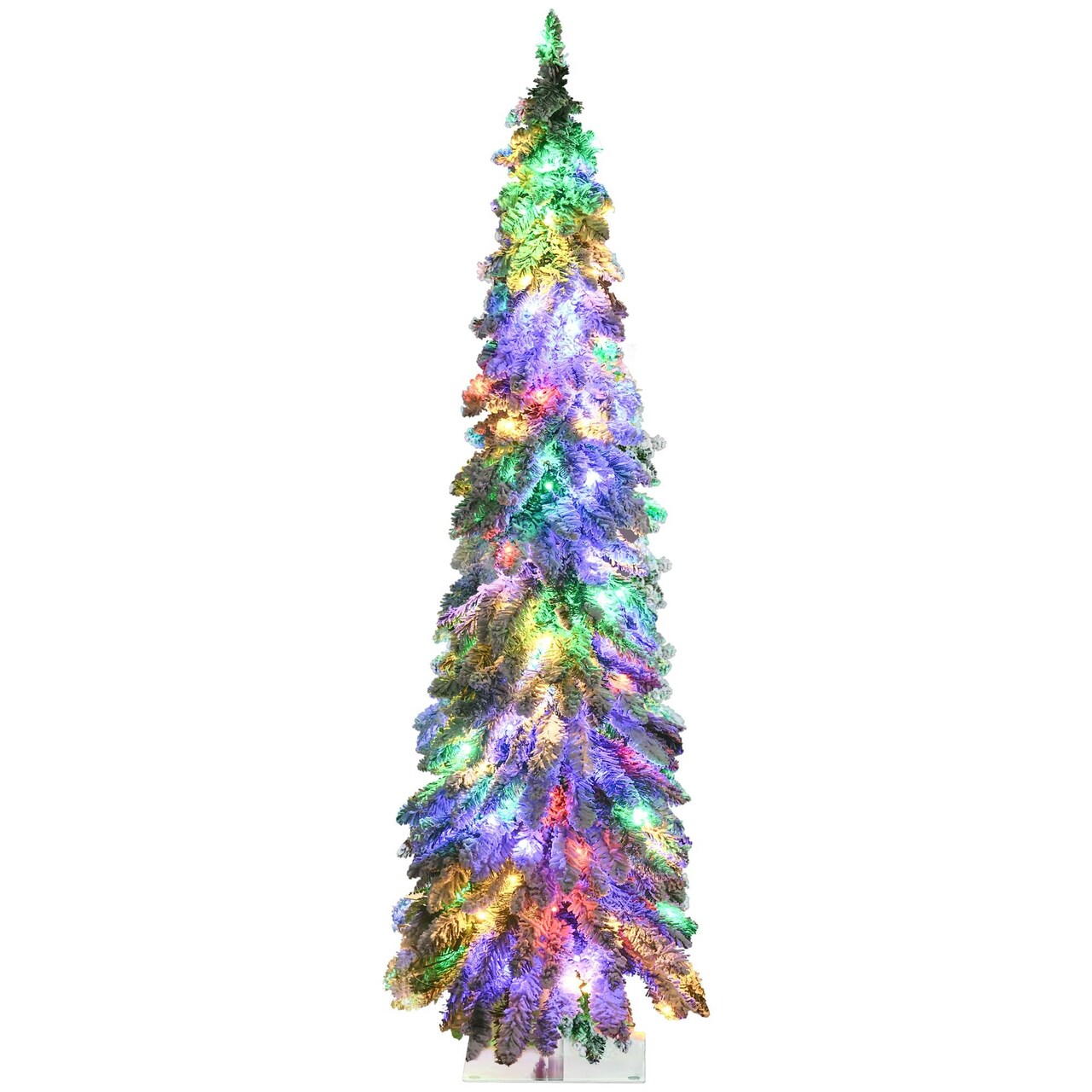 Edge Collections - 5' - Multicolor - Prelit Slim Pencil Christmas Tree with Snow Flocked Design - 1 Piece